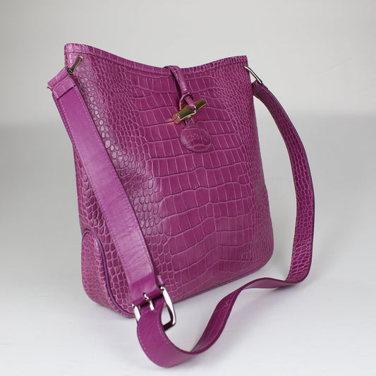 Longchamp - Bolso de hombro de piel con relieve de cocodrilo