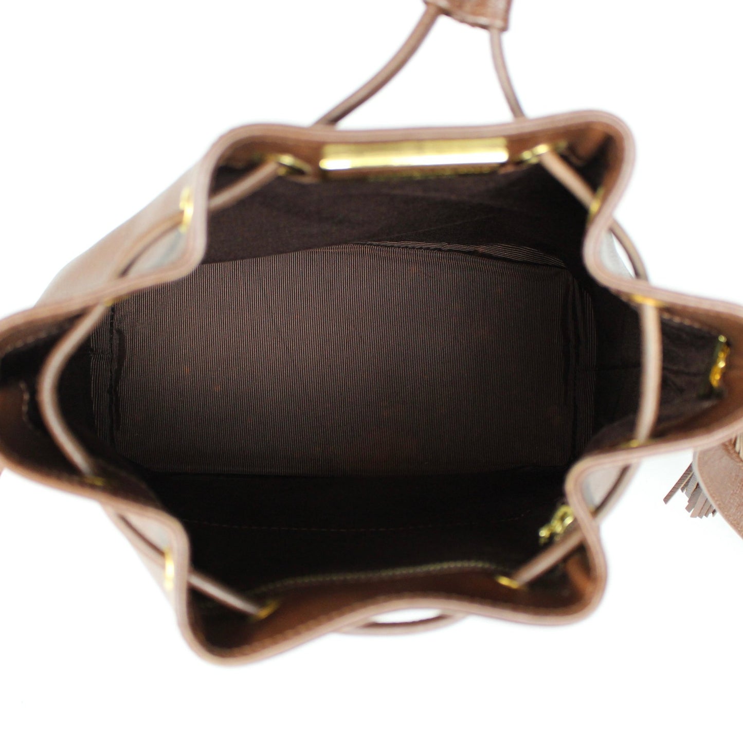 Valentino Garavani: Bolso tipo Bucket de piel marrón con detalle de borla